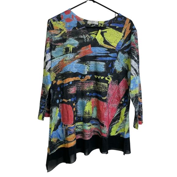 Jess and Jane Size Large Tunic Top Womens Shirt Burnout Abstract Art Multi Mesh - Picture 1 of 10
